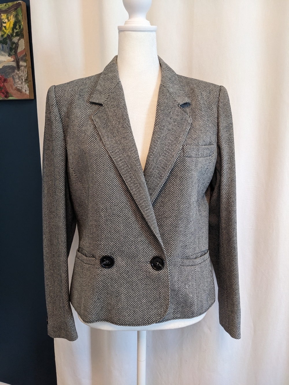 Vintage Guy Laroche Diffusion Cropped Chevron Blazer Size 38, US Women's 6-8